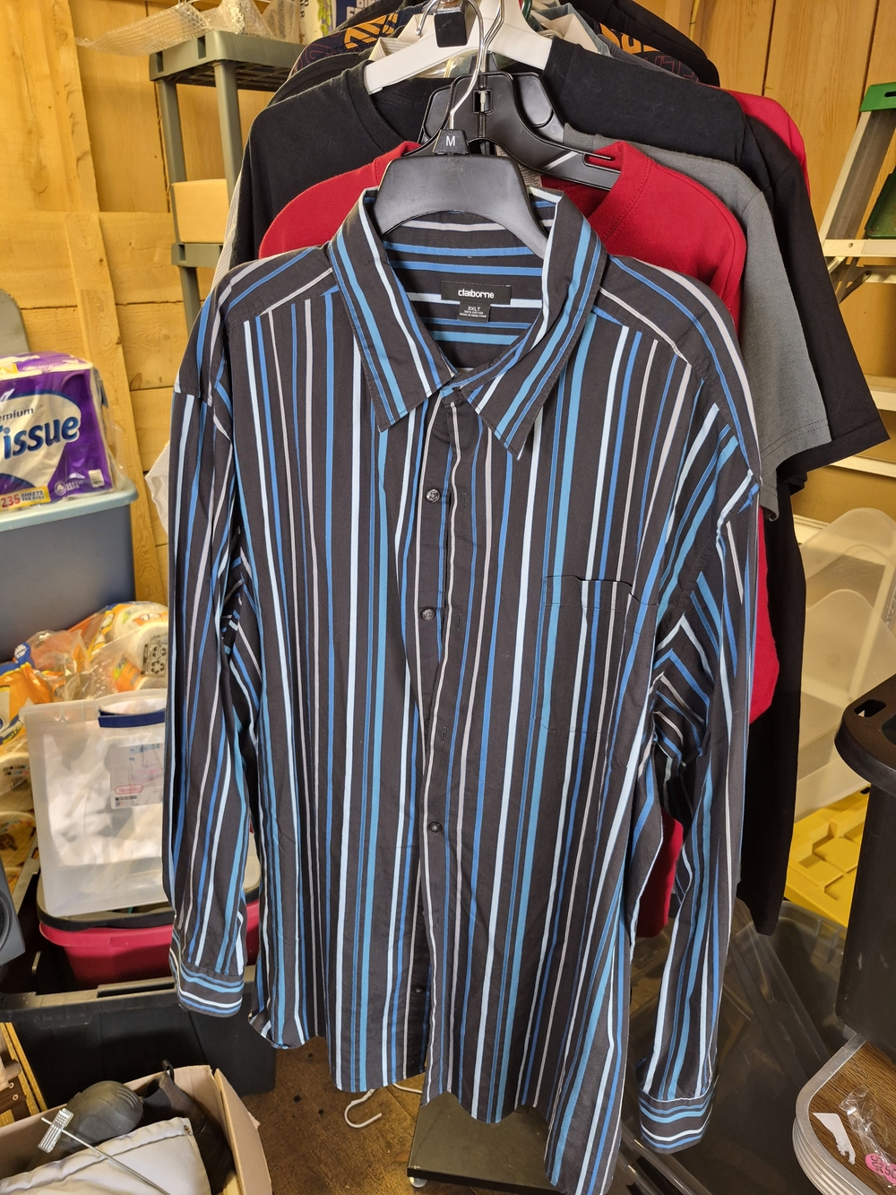 Claiborne Black Shirt with Blue and White Stripes Bin 52